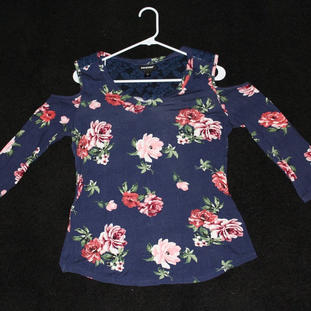 Joe Boxer Blouse Floral Open Shoulder Sz. L